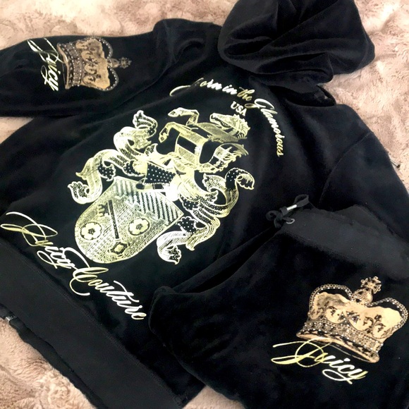 Vintage Juicy Couture Tracksuit set black plush velour & bling - Picture 4 of 16